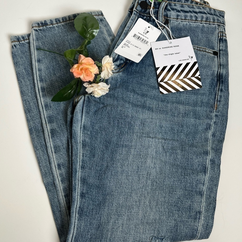 Free People x Sandrine Rose denim jeans with fabulous embroidered palm tree-NWT